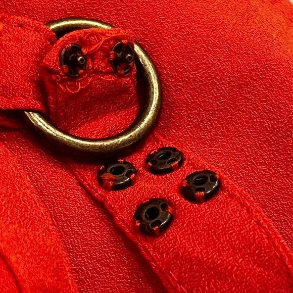 EUC. ✵☽Free People☾✵ Orange <So Fine> Surplice Choker Sleeveless Blouse Top | XS - Picture 10 of 13